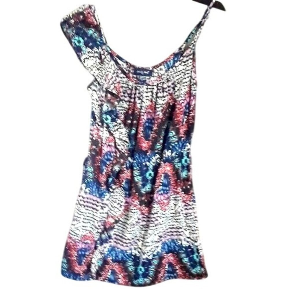 Envy Me Spaghetti Strap Ruffle Multicolor Geometrical Beach Cover Up Jrs L